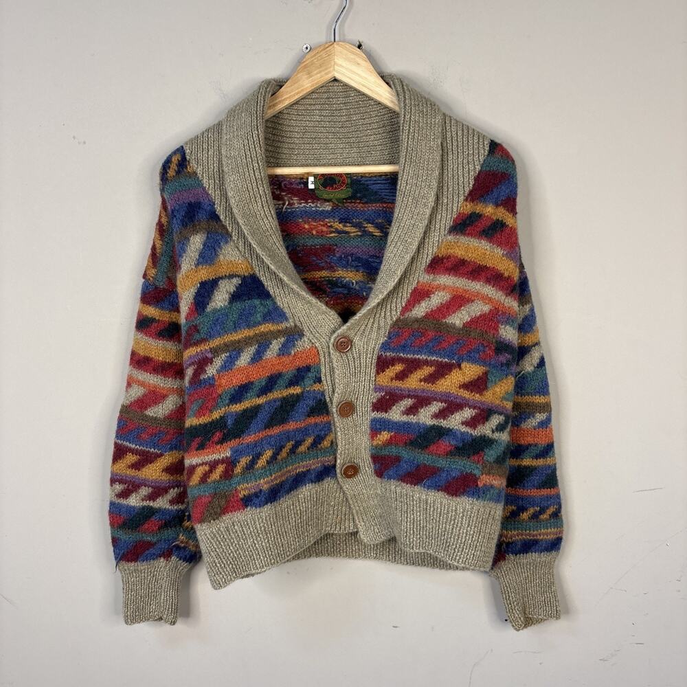 Boston Traders Limited Edition 100% Pure Wool Cardigan Sweater Multicolored Med